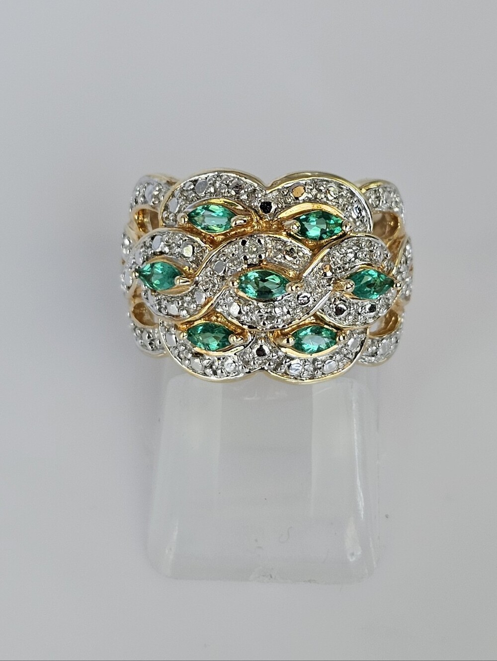 Vintage Genuine Emerald & Diamond Ring Yellow Gold Vermeil Size 6! - Picture 6 of 6